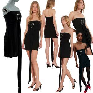 🆕 RAT & BOA 🧿 NWT Selma Little Black Strapless Dress, Buckle Draping - Sz L